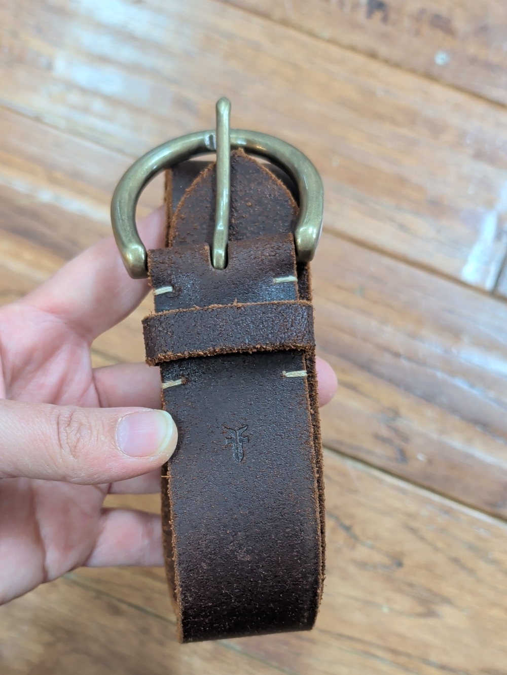 Frye Men's Brown Leather Belt with Brass Buckle